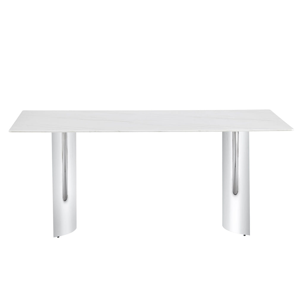 Modern Minimalist Dining Table With Marble Glass Top