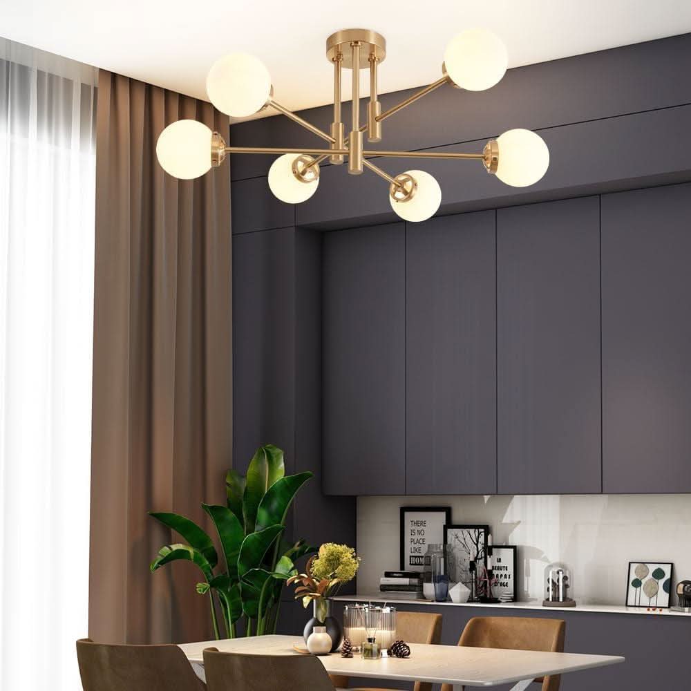Gold Sputnik Chandelier Glass Globe Shade Modern Light