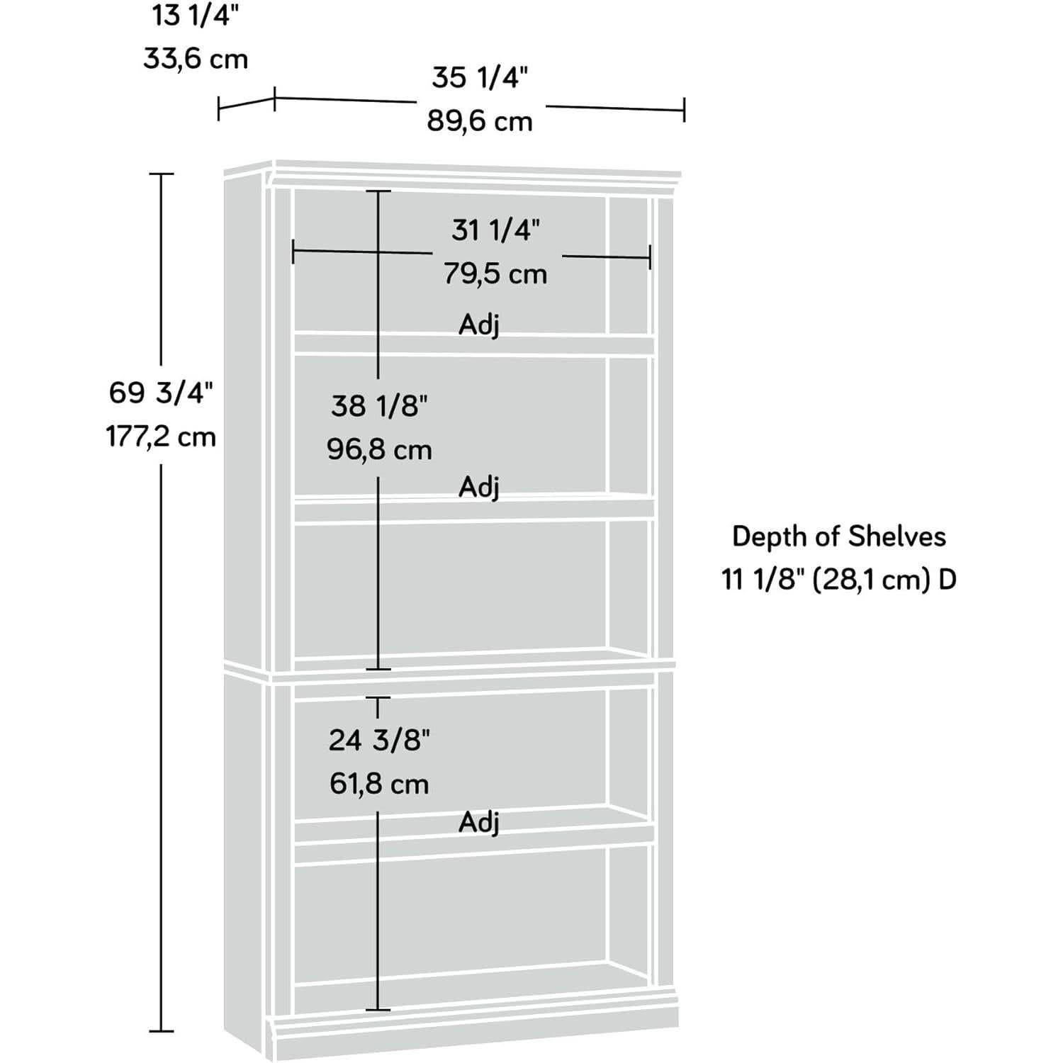 Five Shelf Bookcase In Select Cherry Finish With Adjustable Shelves