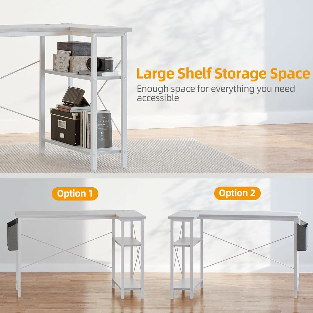 40 Inch L Shaped Desk With Power Outlets For Home Office