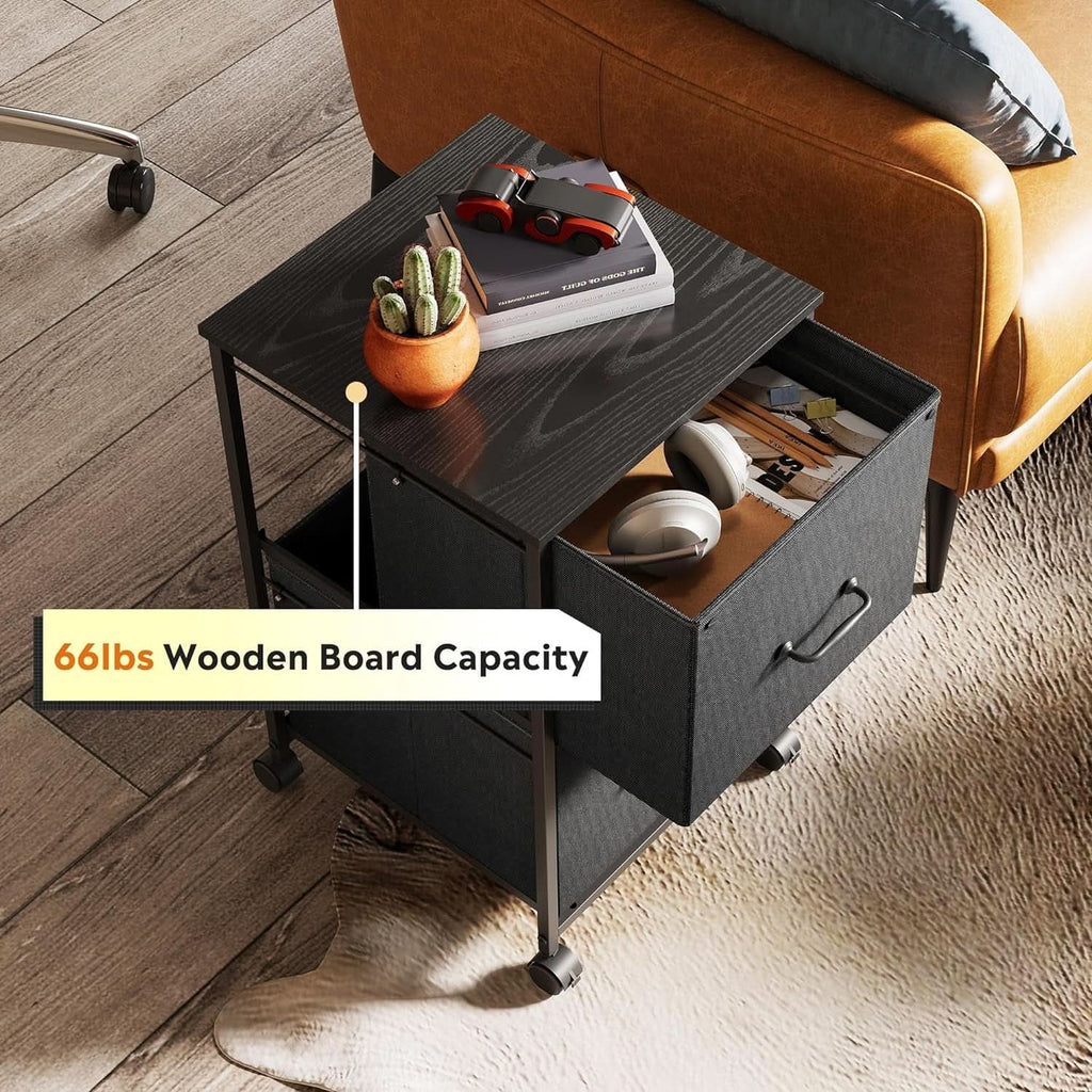 2 Drawer Mobile File Cabinet And Rolling Printer Stand Black Fits A4 Or Letter Size Home Office