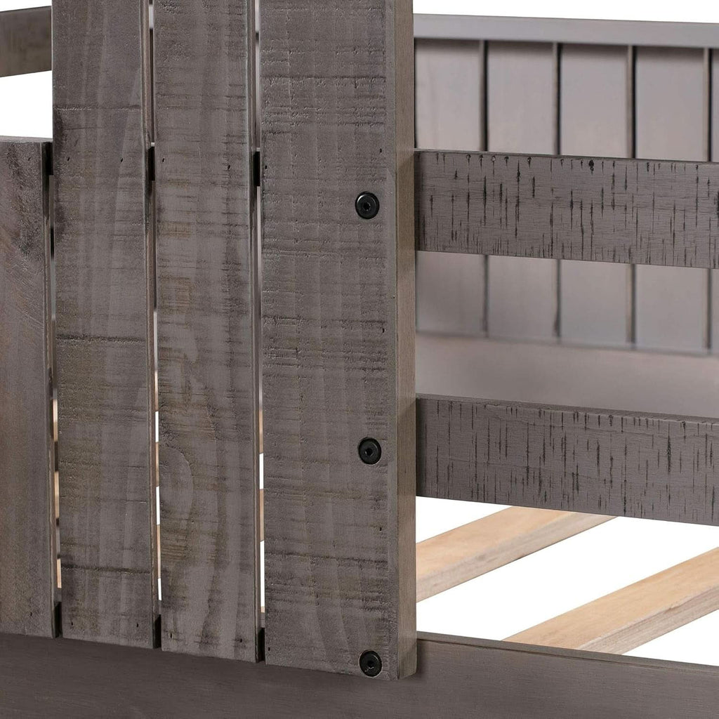 House Bunk Beds Twin Over Full Wood Distressed Grey
