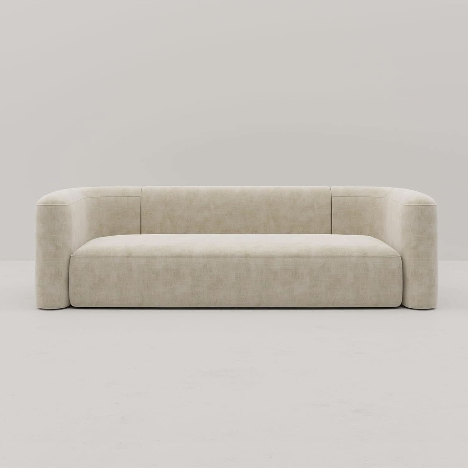 Cream Velvet 3 Seater Modern Sofa With Curved Backrest