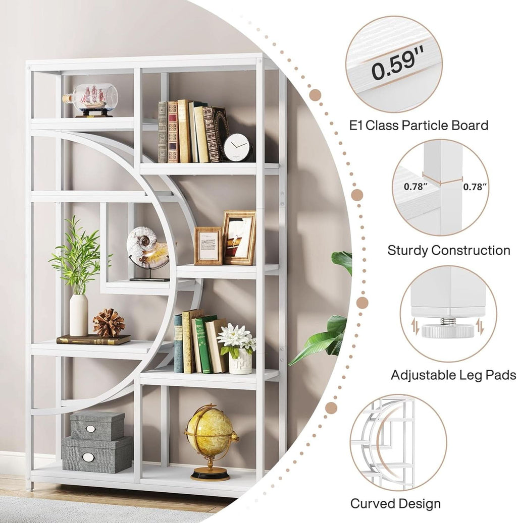 White 5 Tier Etagere Bookshelf Open Shelves Display