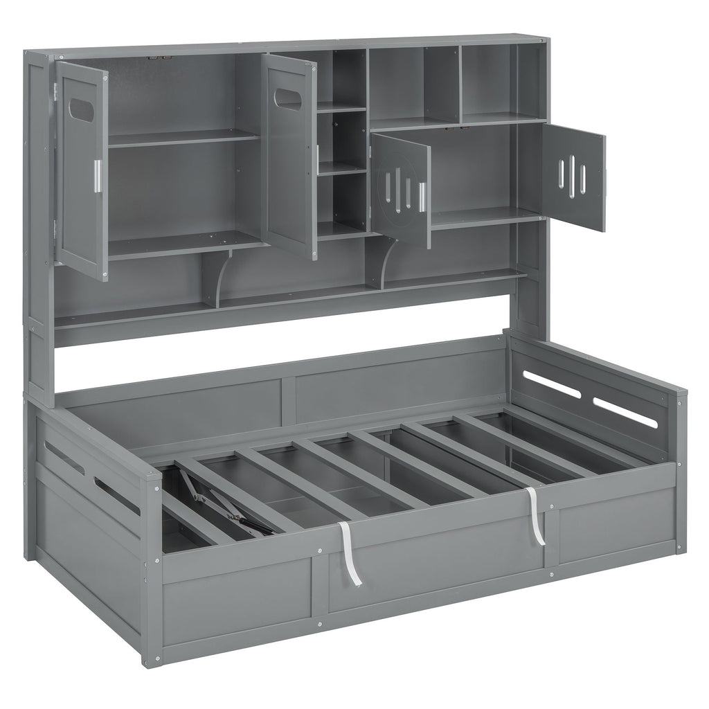 Daybed With All-In-One Cabinet And Shelf