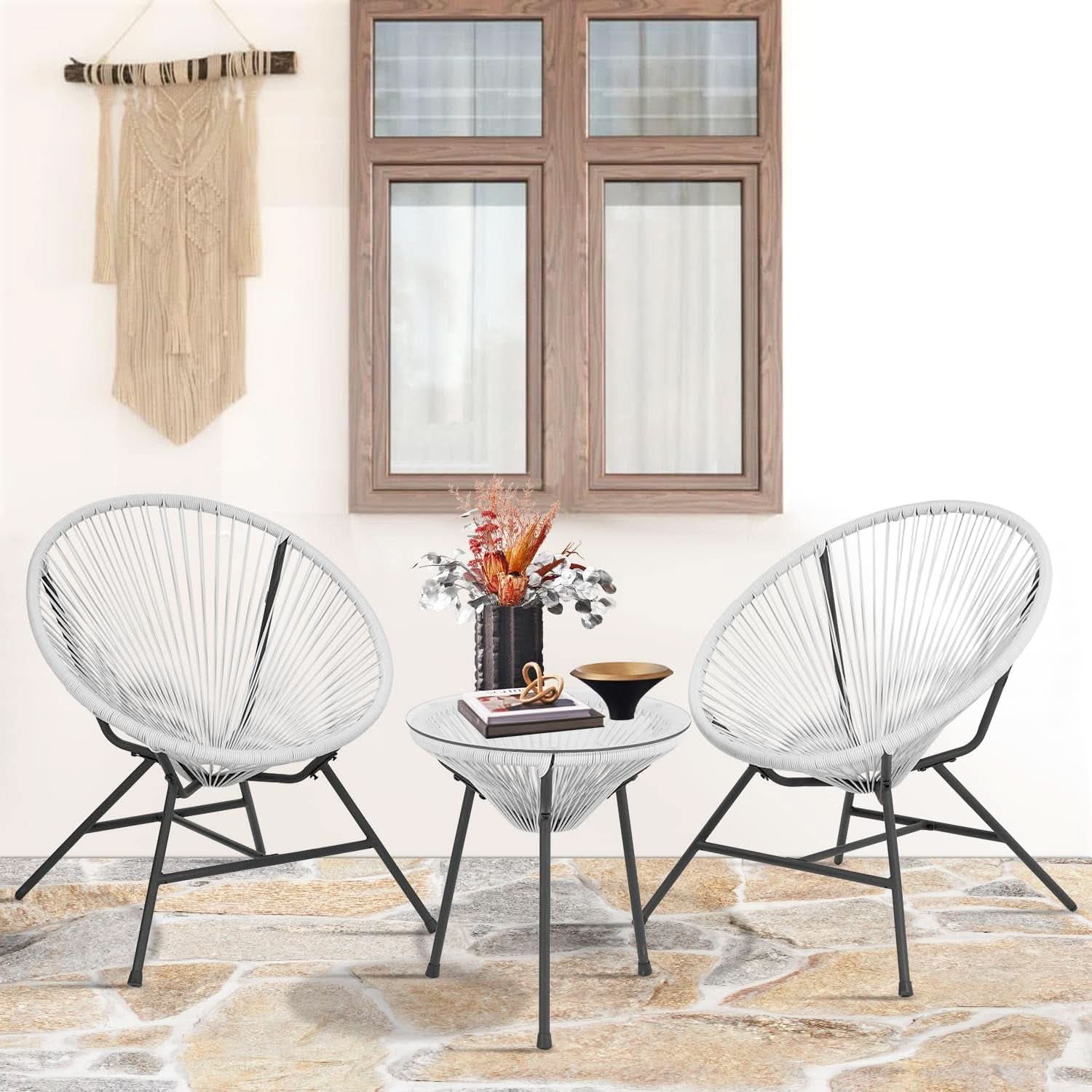 Acapulco Patio Bistro Set 3 Piece Outdoor White With Glass Top