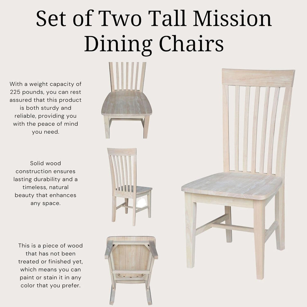 Set Of 2 Tall Mission Dining Chairs Unfinished Parawood