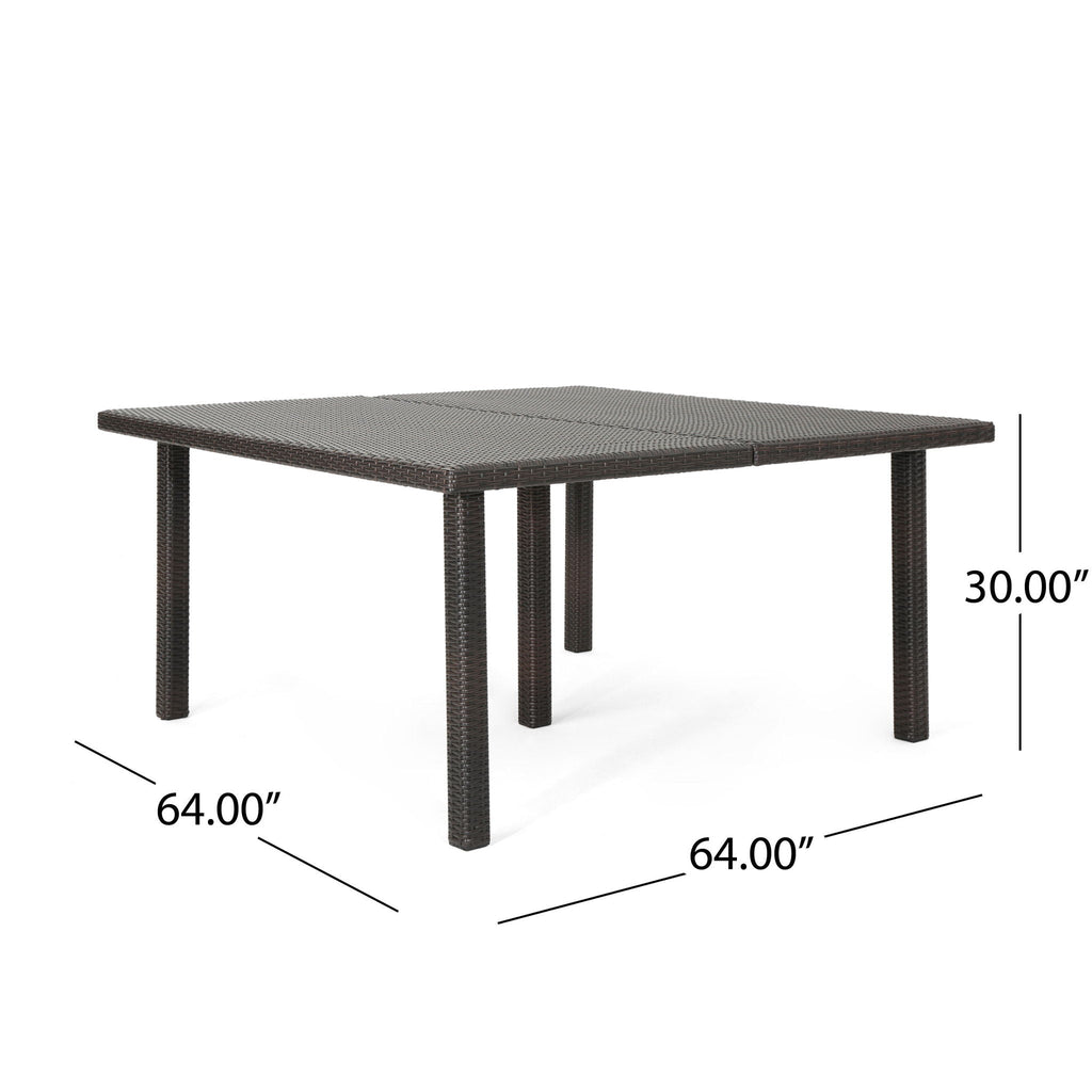 Outdoor Square Rattan Wicker Dining Table - Brown