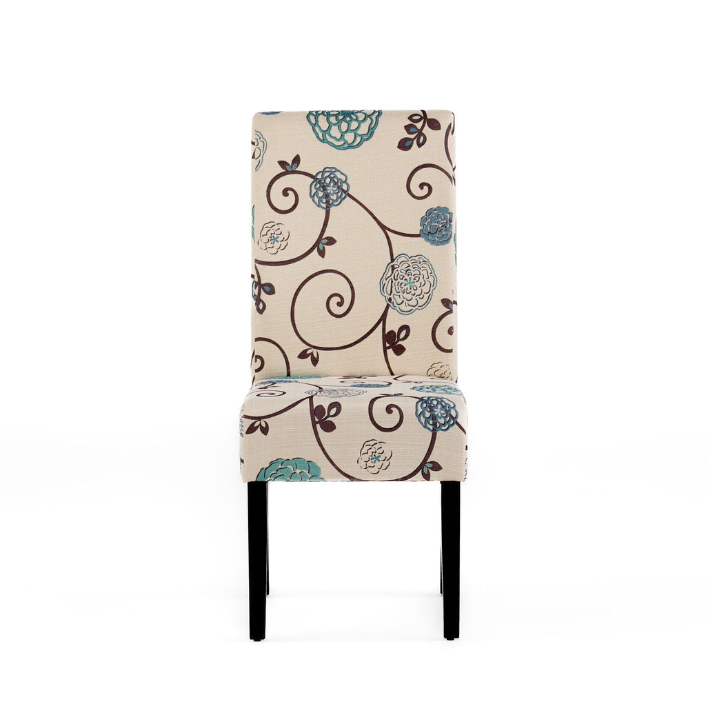 Contemporary Dining Chair Set With Rubberwood Legs - White / Blue