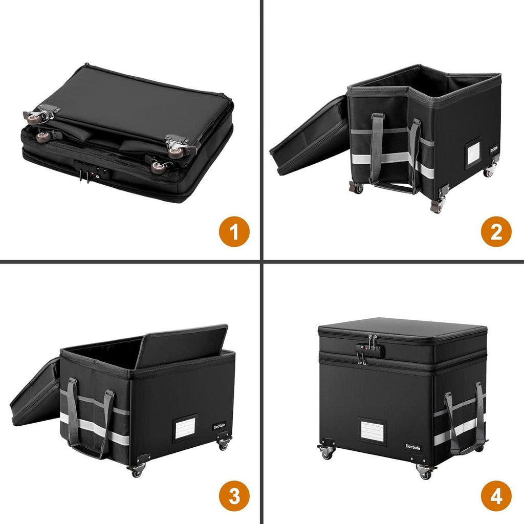 Fireproof File Box With Lock Wheels Rolling Portable