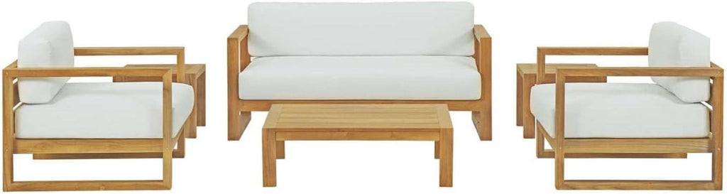 Natural White Teak Wood Outdoor 6-Piece Sectional Sofa Set