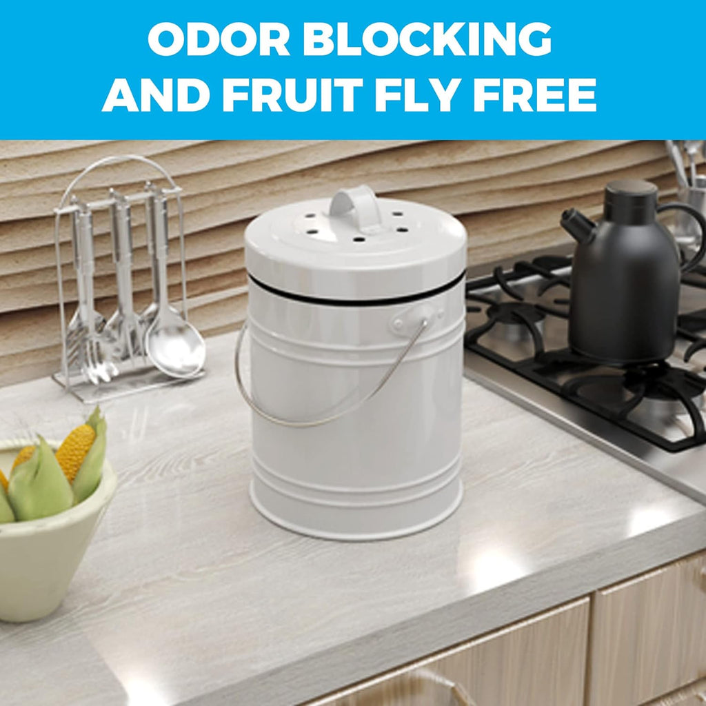 Kitchen Compost Bin with EZ-No Lock Lid, Plastic Liner & Charcoal Filters