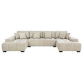 Cannella U-Shaped Double Chaise Upholstered Sectional Sofa Beige