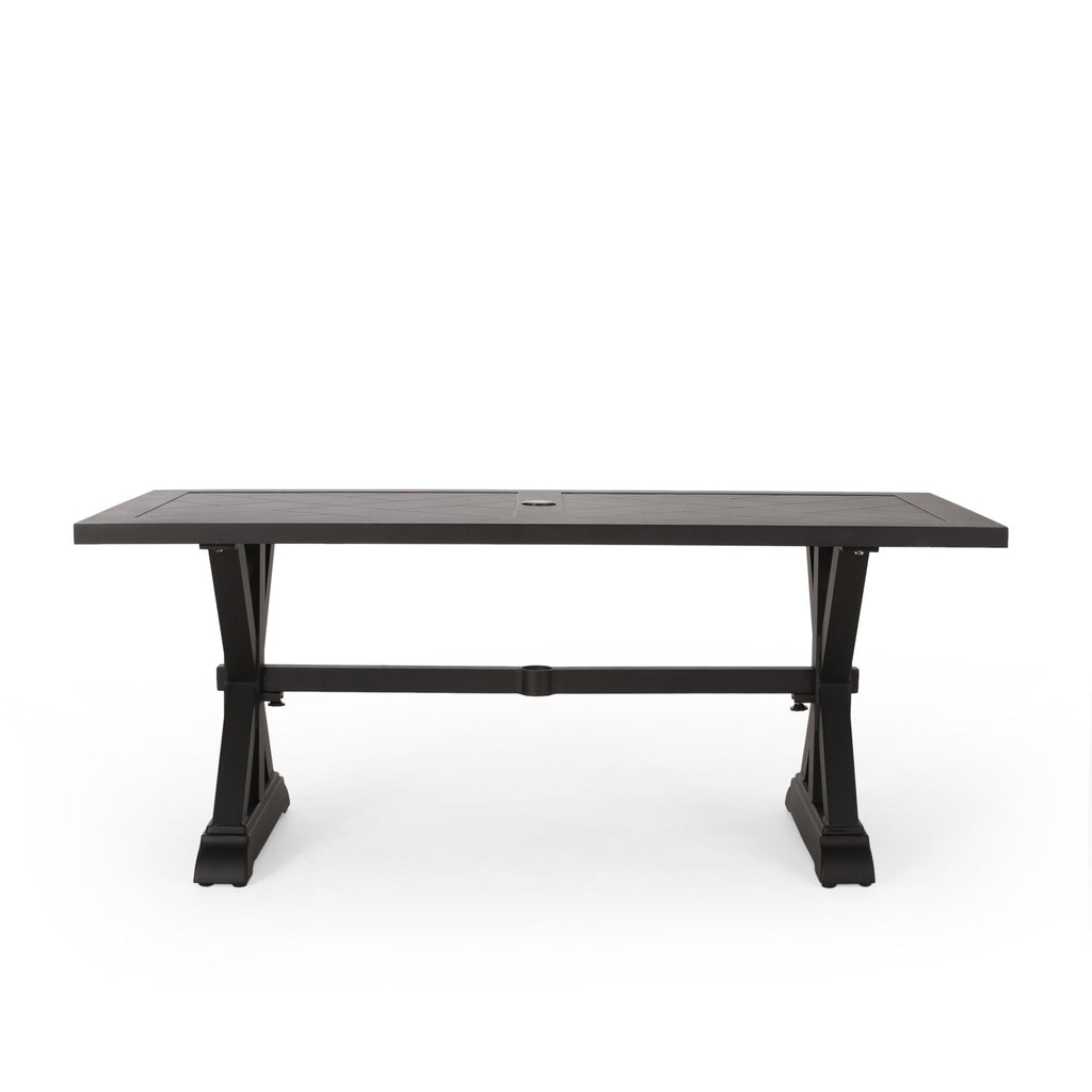 Modern Outdoor Dining Table With X Shaped Legs, Umbrella Hole