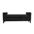 Elegant Upholstered Bench, Daybed, Ottoman With Wood Legs & 2 Bolster Pillows - Black Boucle