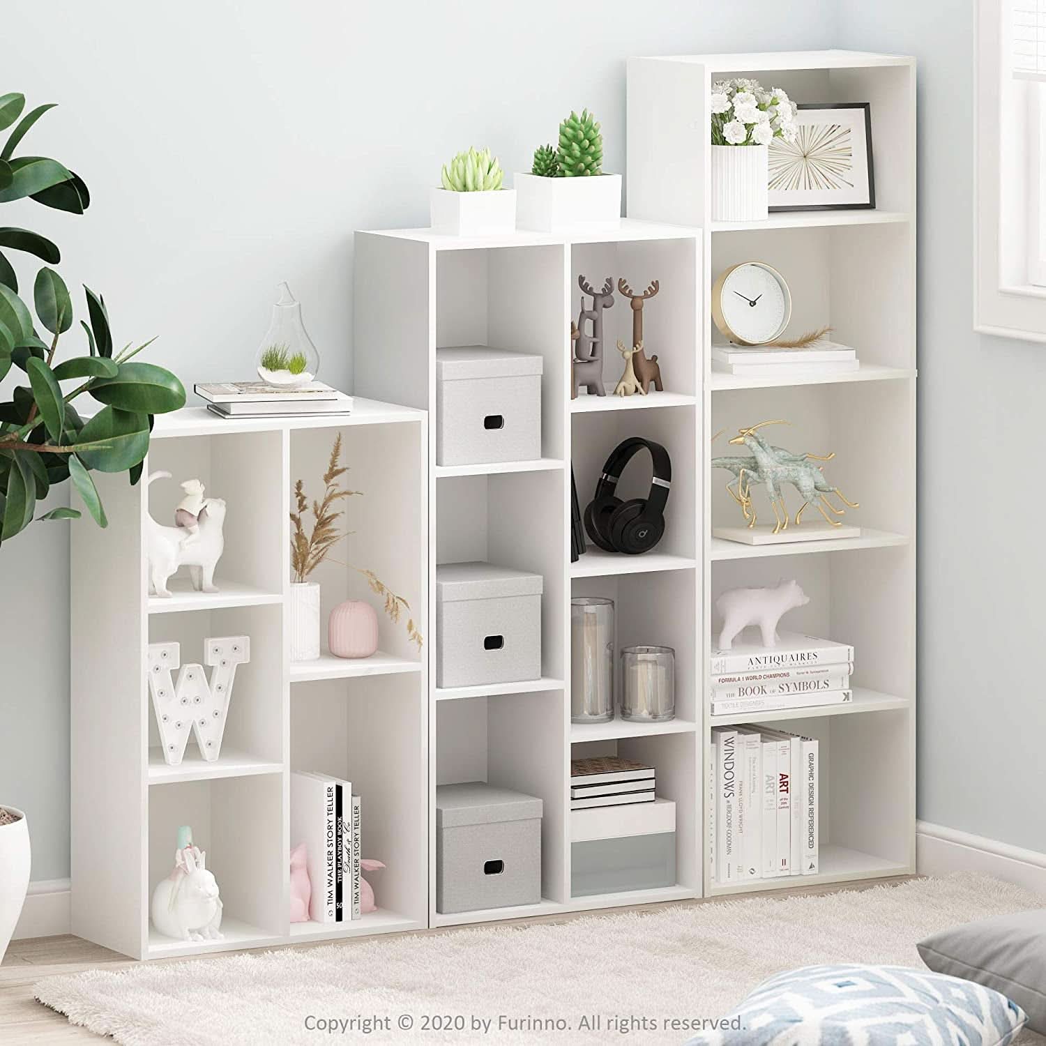 White 5 Tier Bookcase Storage Shelf For Living Room