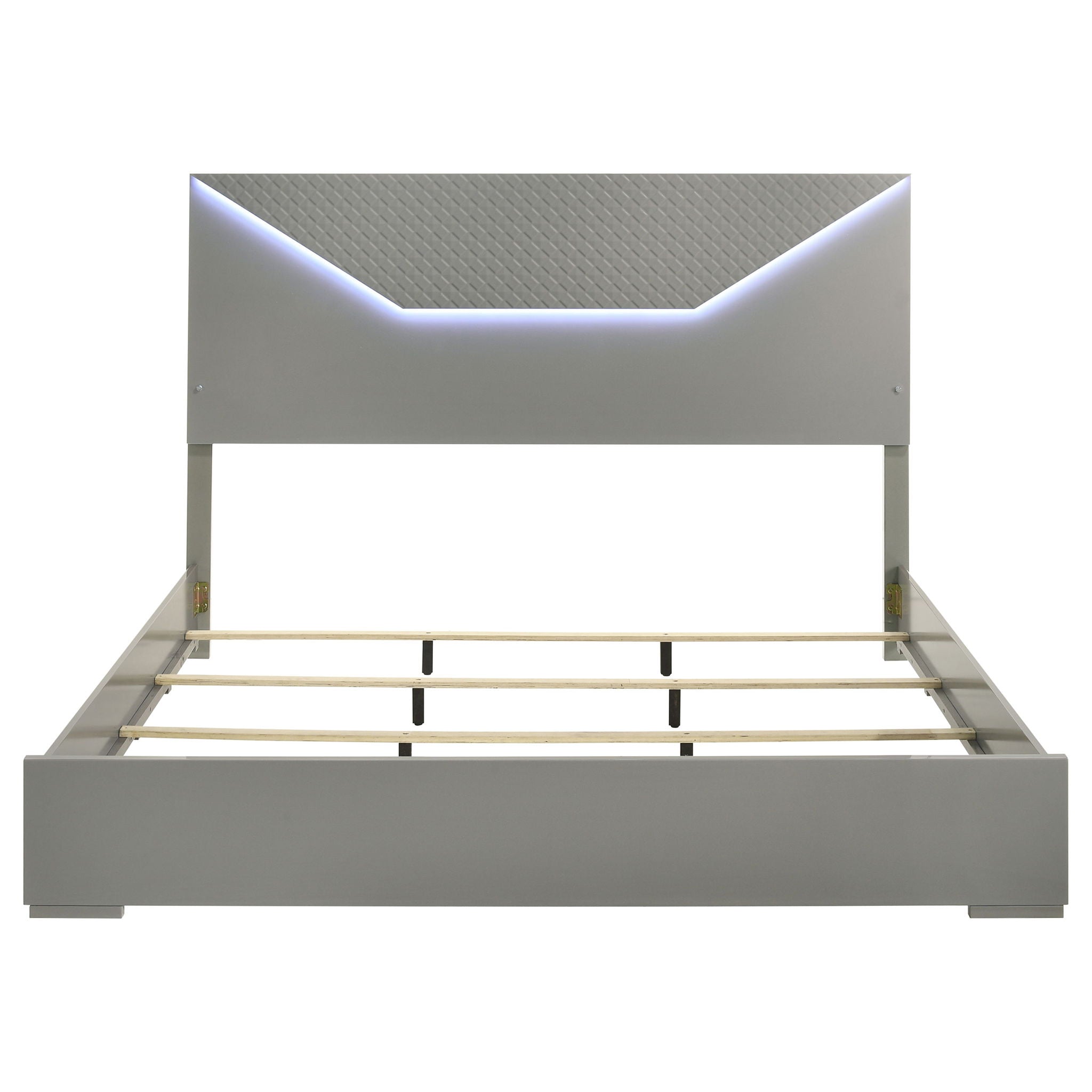 Ives Eastern King Panel Bed LED Headboard Grey High Gloss