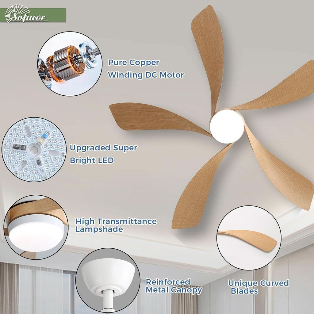 52 Inch Outdoor Ceiling Fan With Dimmable LED Light Remote