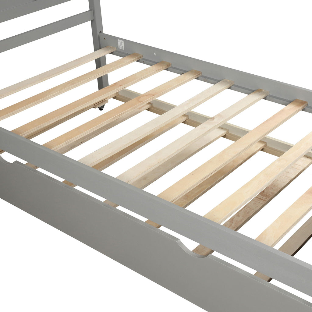 Platform Bed With Twin Trundle And Frame, Twin Size - Gray
