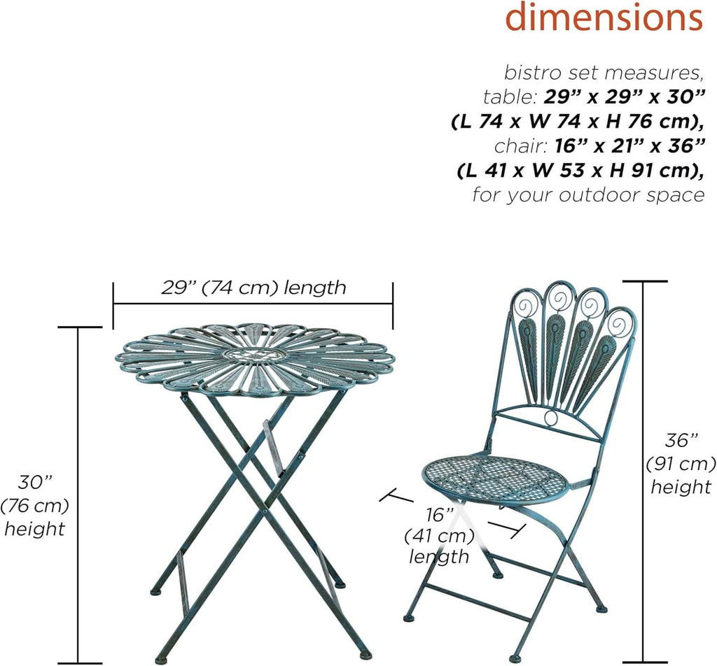Bistro Set 3 Piece Light Blue Outdoor Patio Furniture