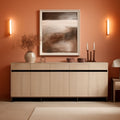 3 In 1 Multifunctional Sideboard Buffet Cabinet With Adjustable Shelves In Light Oak Finish For Living Room