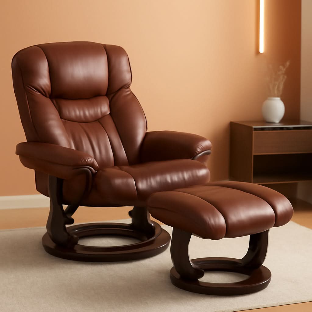 Allie Leathersoft Upholstered Recliner With Ottoman Brown