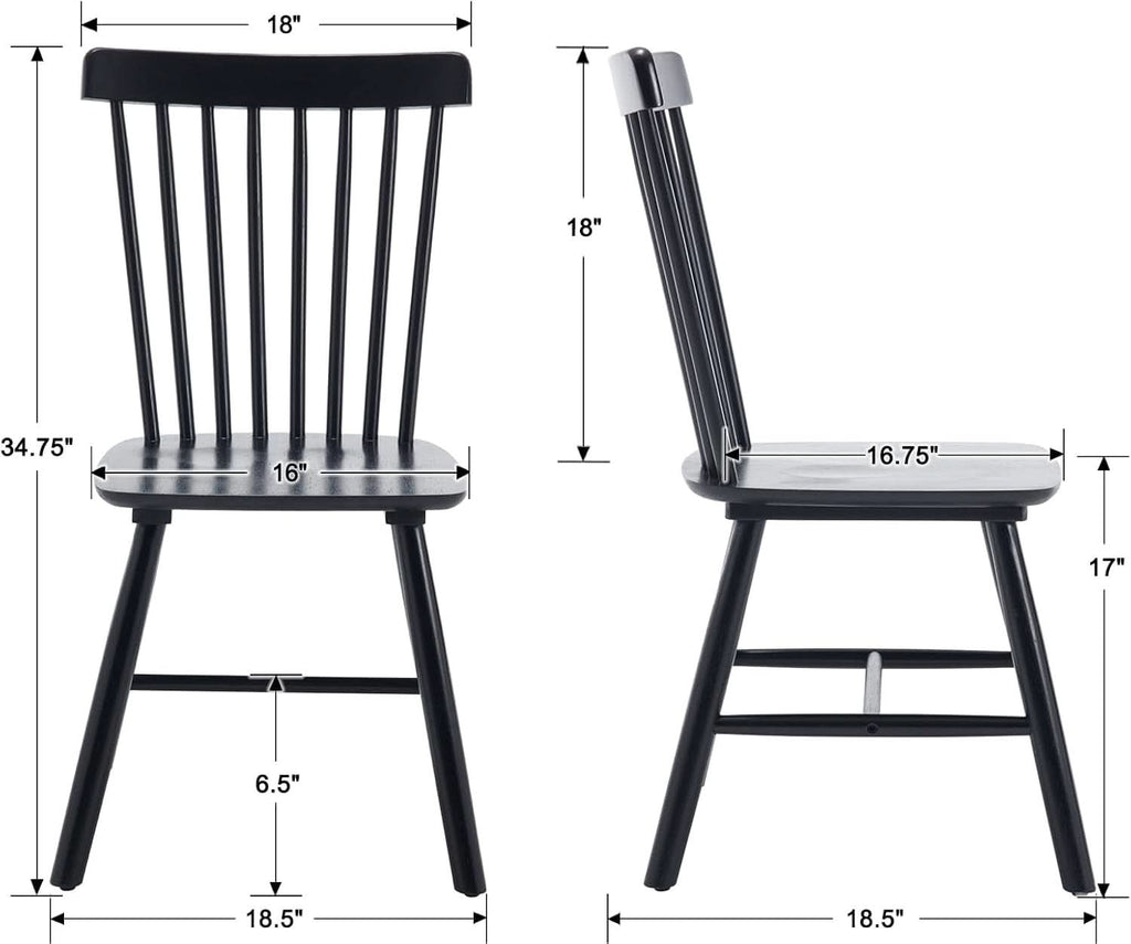 Windsor Spindle Back Dining Chair Armless Black Wood