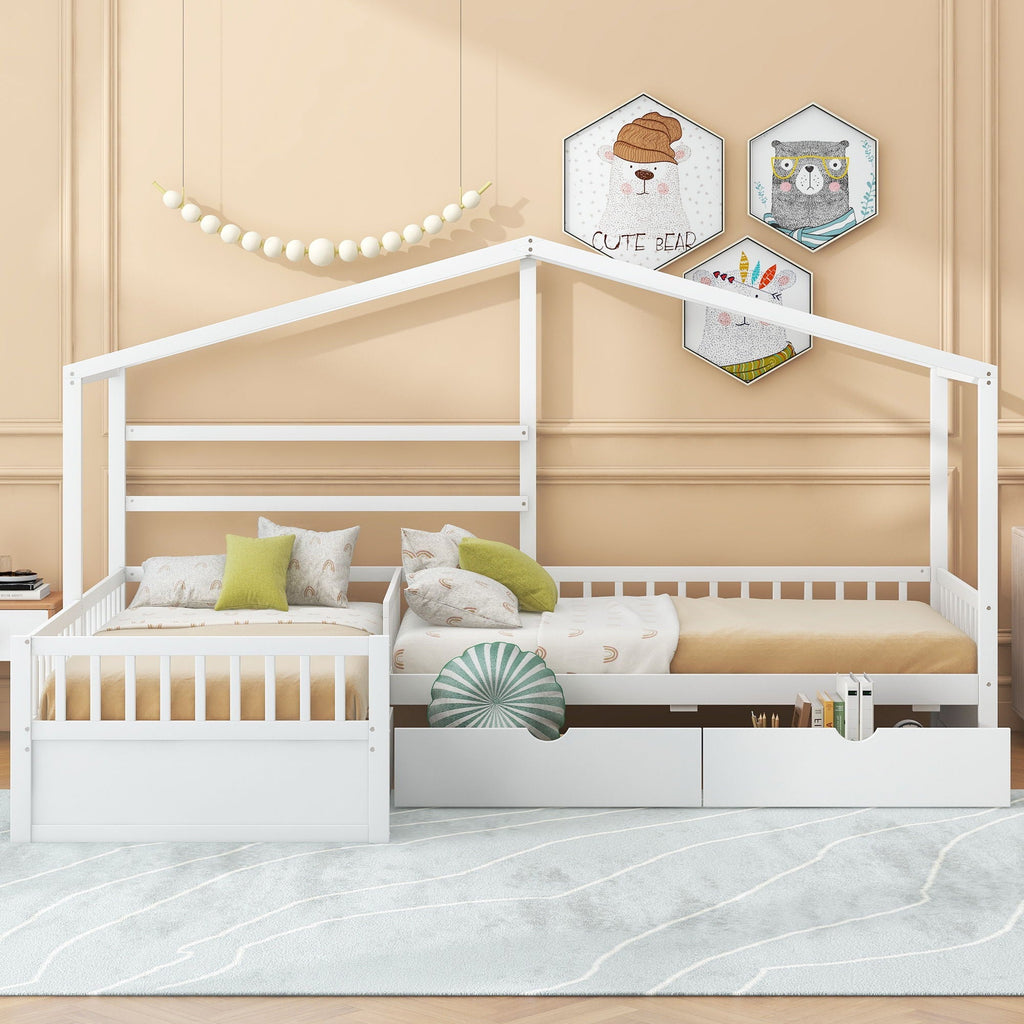 L Shape Platform Bed With 3 Storage Drawers