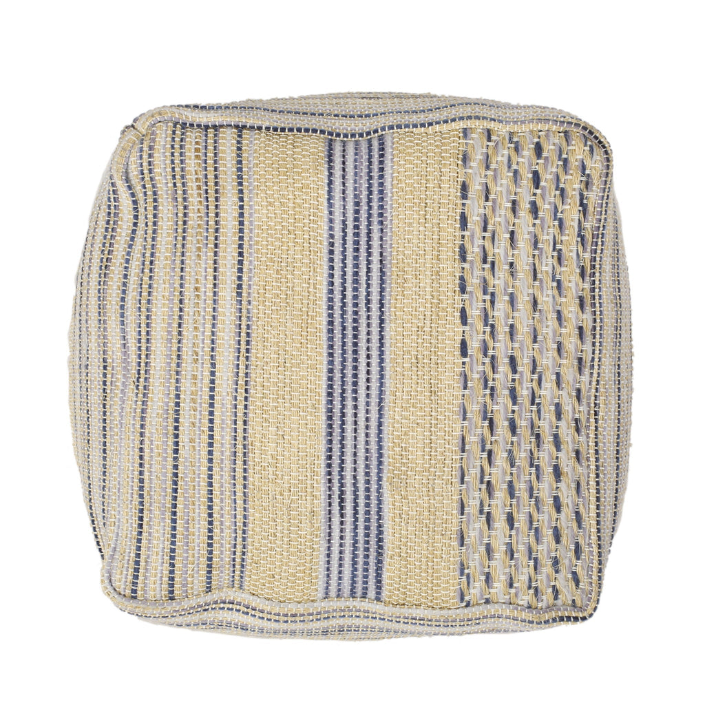 Western - Handcrafted Fabric Pouf, Durable - Natural / Blue