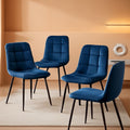 Navy Blue Velvet Dining Chairs Set of 4 Armless Tufted