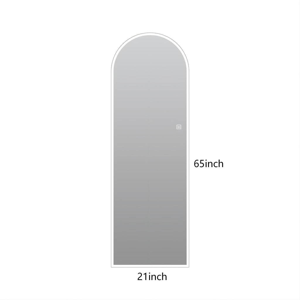 LED Full Length Wall Mirror With Symmetrical Arch Design, Dimmable 3 Color Temperature Lighting - Silver