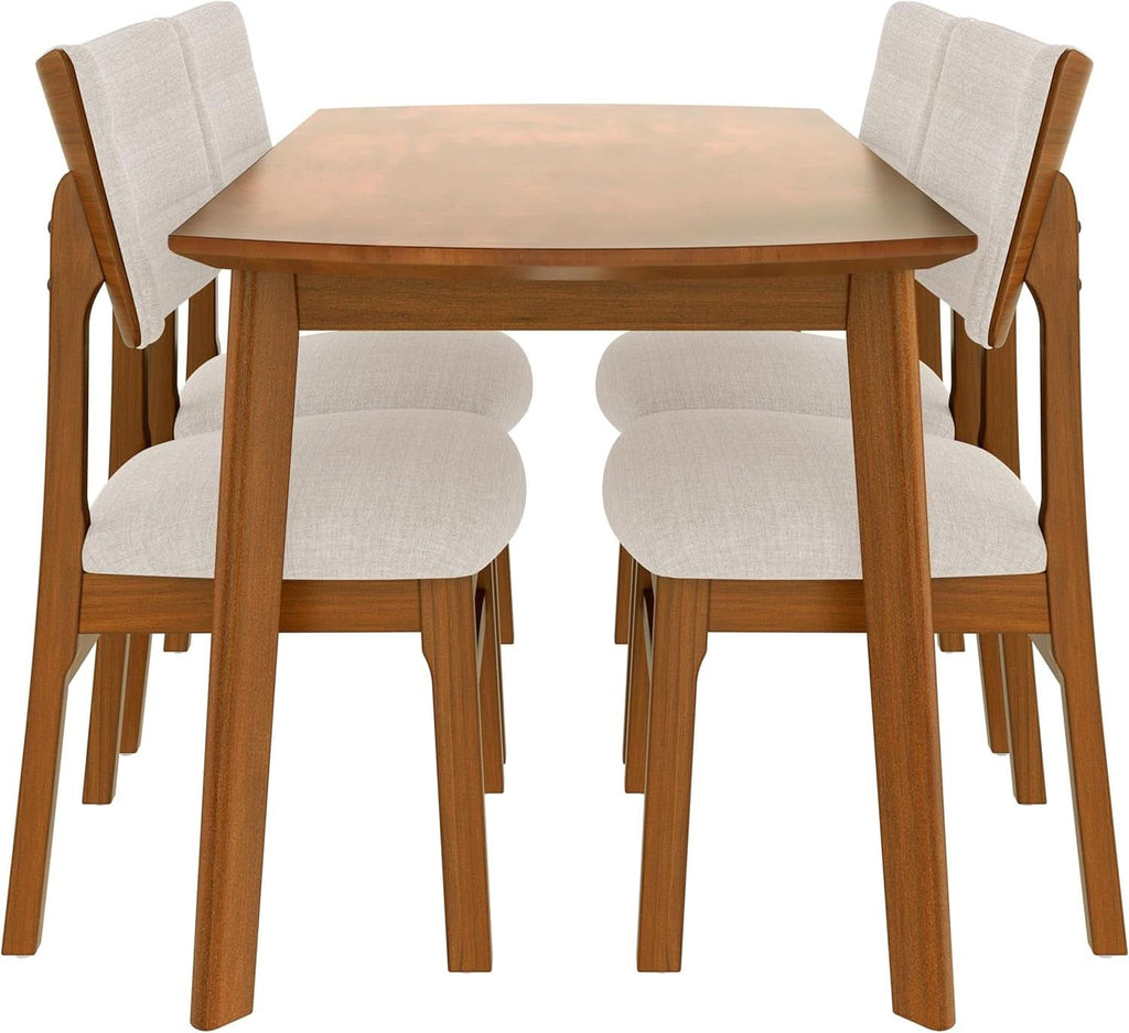 Brown Beige Space Saving Solid Wood Dining Set Chairs