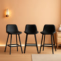 24 Inch Modern Bucket Bar Stool Set Of 3 With Back And Footrest In Faux Leather Black