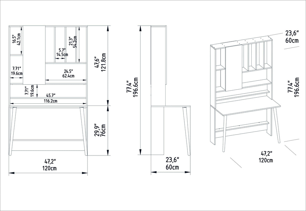 Wood 77" Tall Multifunctional Computer Credenza Desk with A Cabinet & Shelves