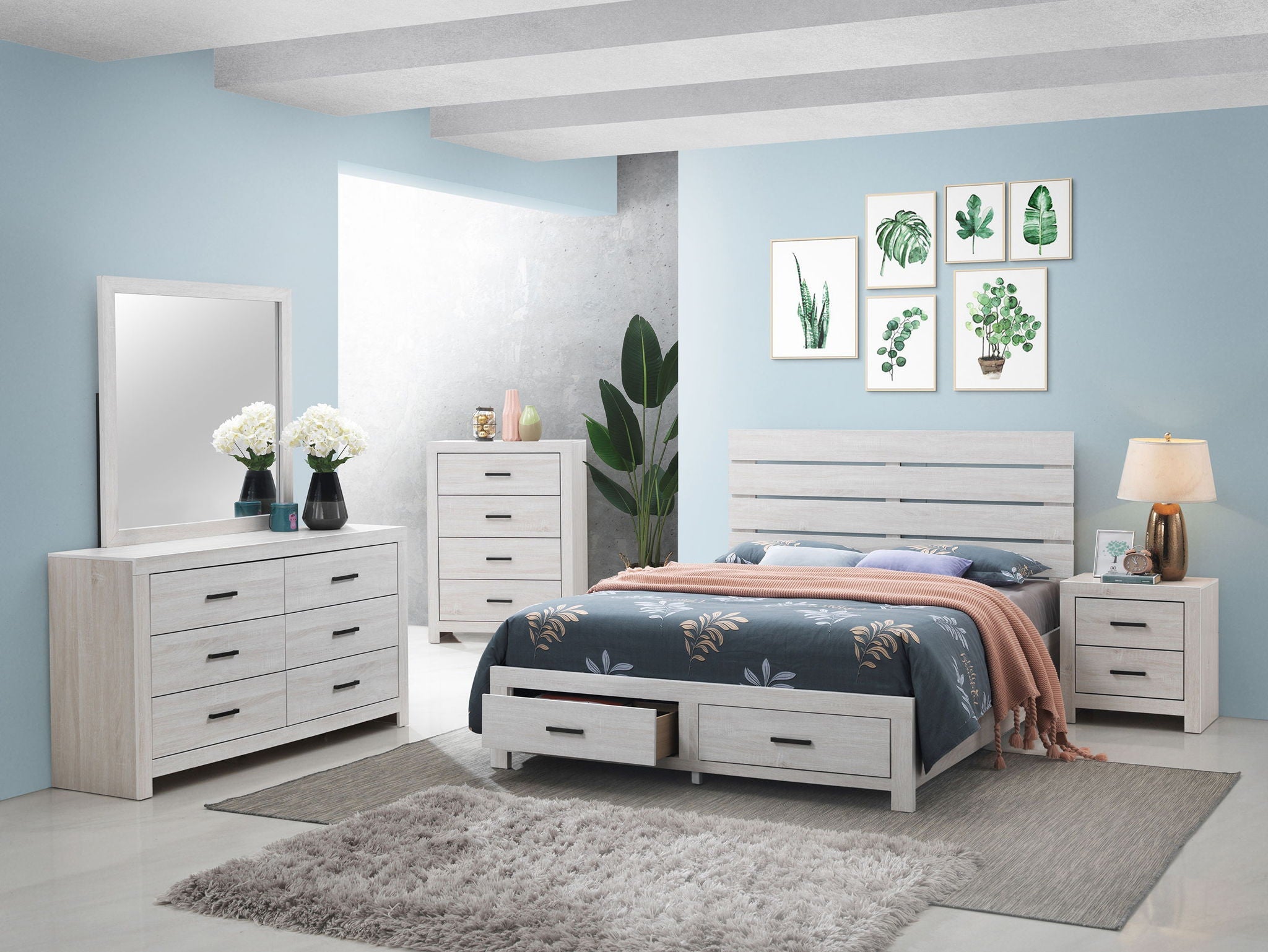 Brantford Wood Queen Storage Panel Bed Coastal White