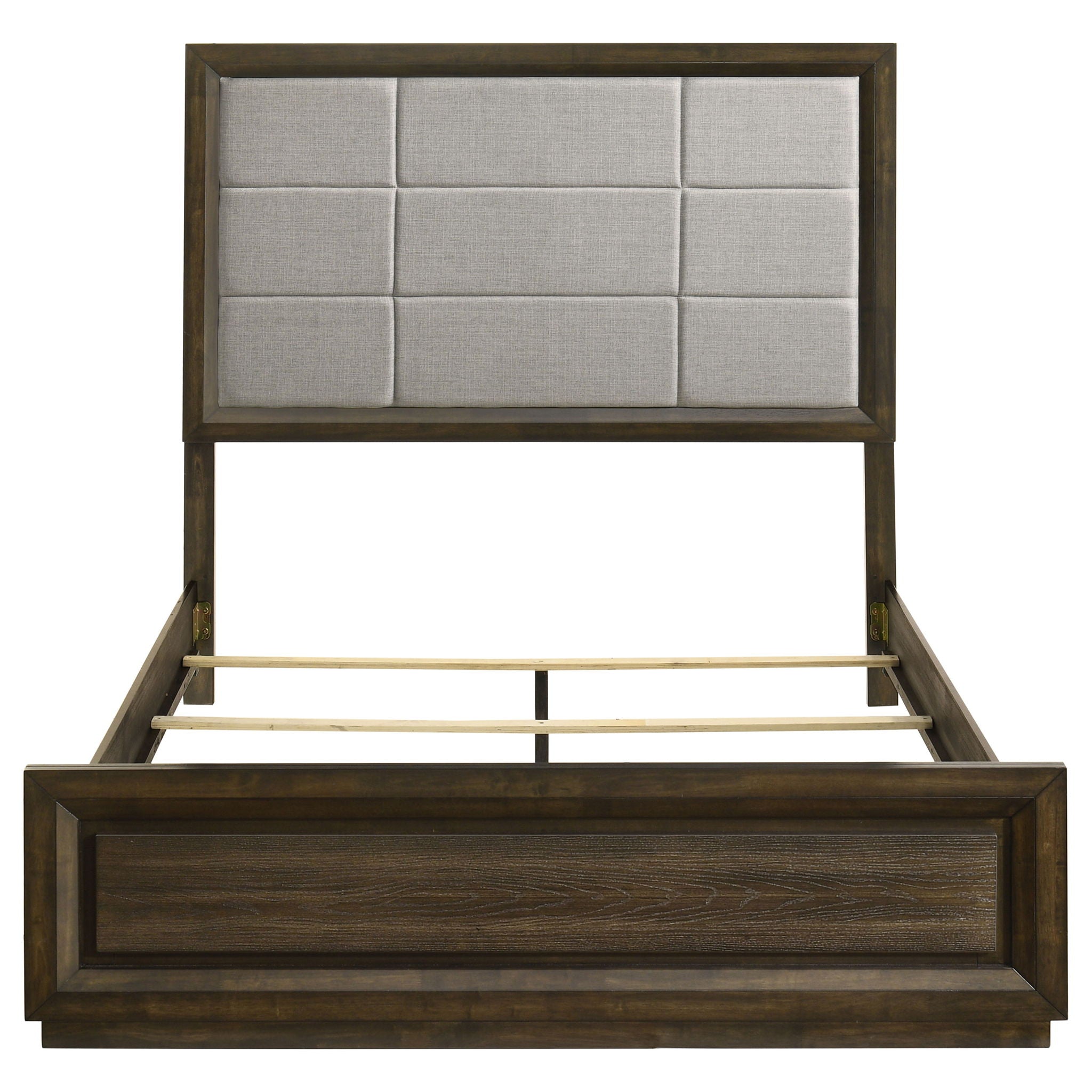 Atlas 63-inch Queen Upholstered Panel Bed Grey and Dark Oak