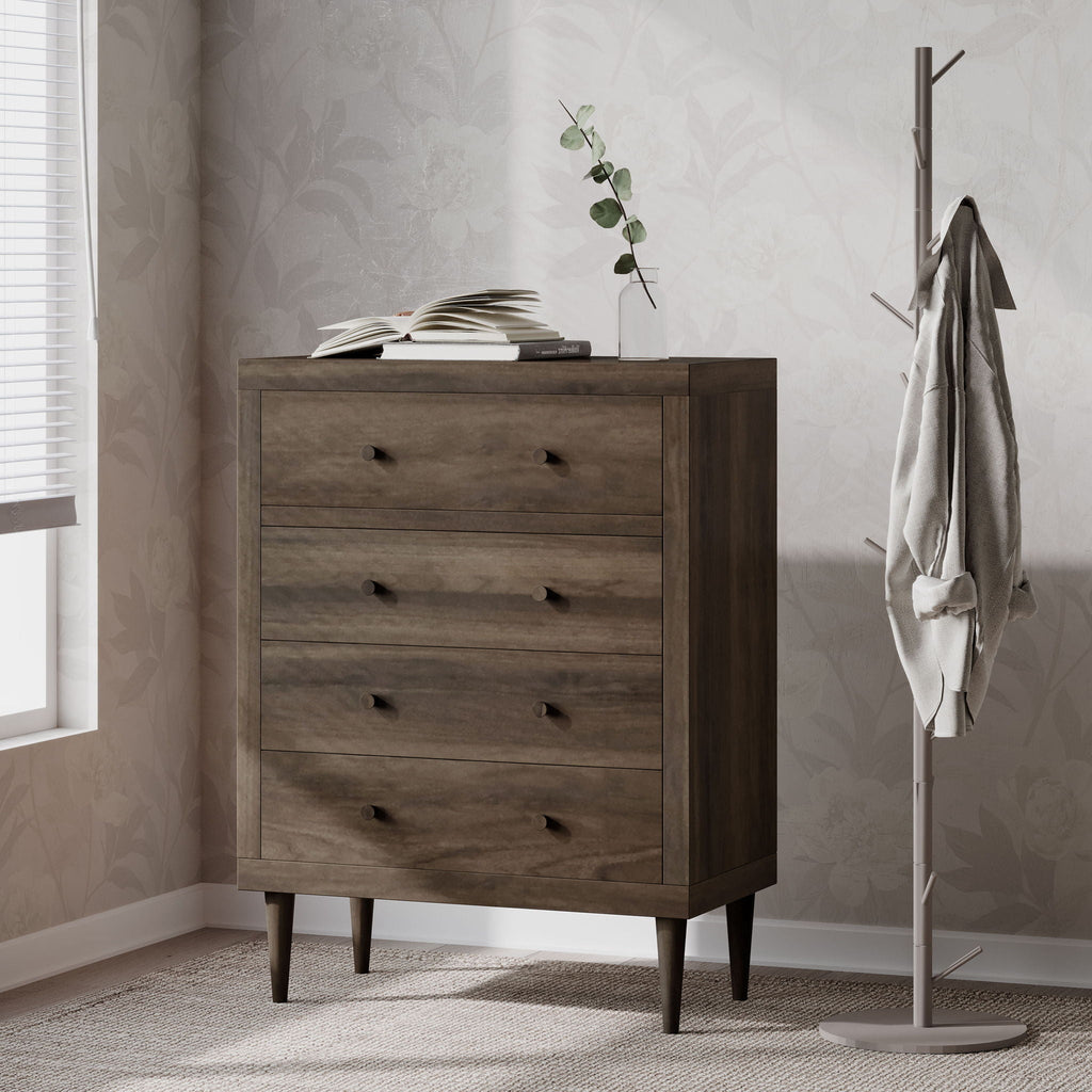 Farhart - Mid Century Modern 4 Drawer Dresser - Walnut