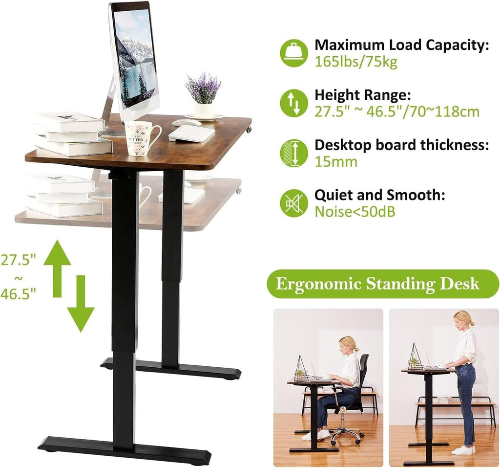 Electric Standing Desk 55 x 24 In With Charging Station