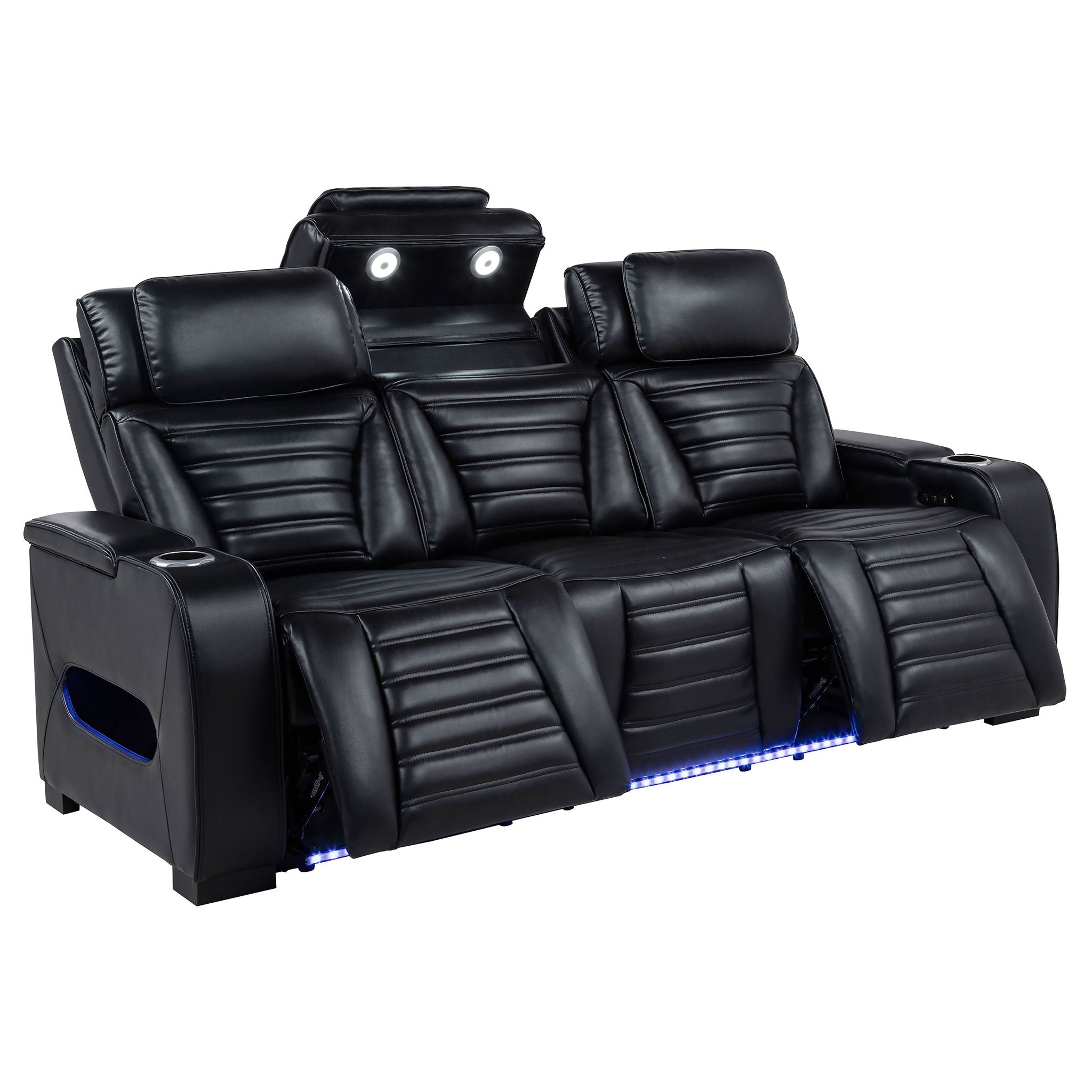 Zuma 3-piece Faux Leather Dual Power LED Sofa Set Black