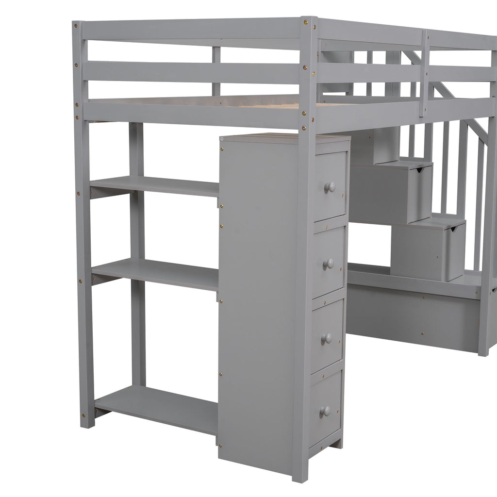 Loft Bed With Storage Drawers And Stairs With Shelves