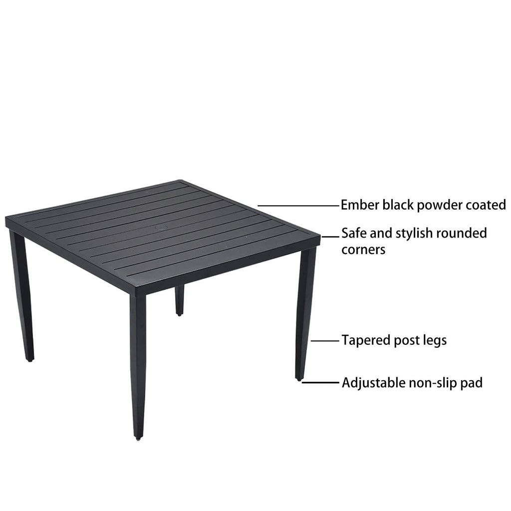 Outdoor Modern Dining Set, Chairs Sunbrella Cushioned And Dining Table With Umbrella Hole