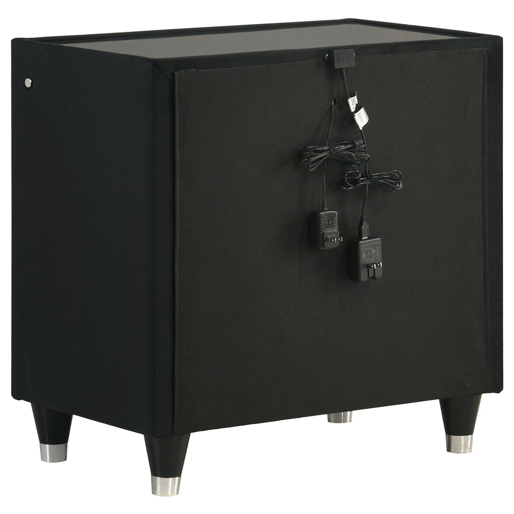 Ravenne 2-drawer Velvet Upholstered LED Nightstand with USB Black