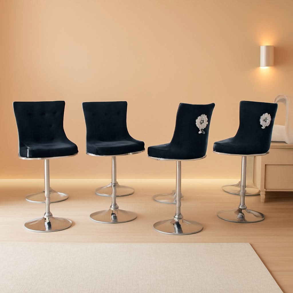 Velvet Swivel Bar Stools Adjustable Set Of 4 In Black