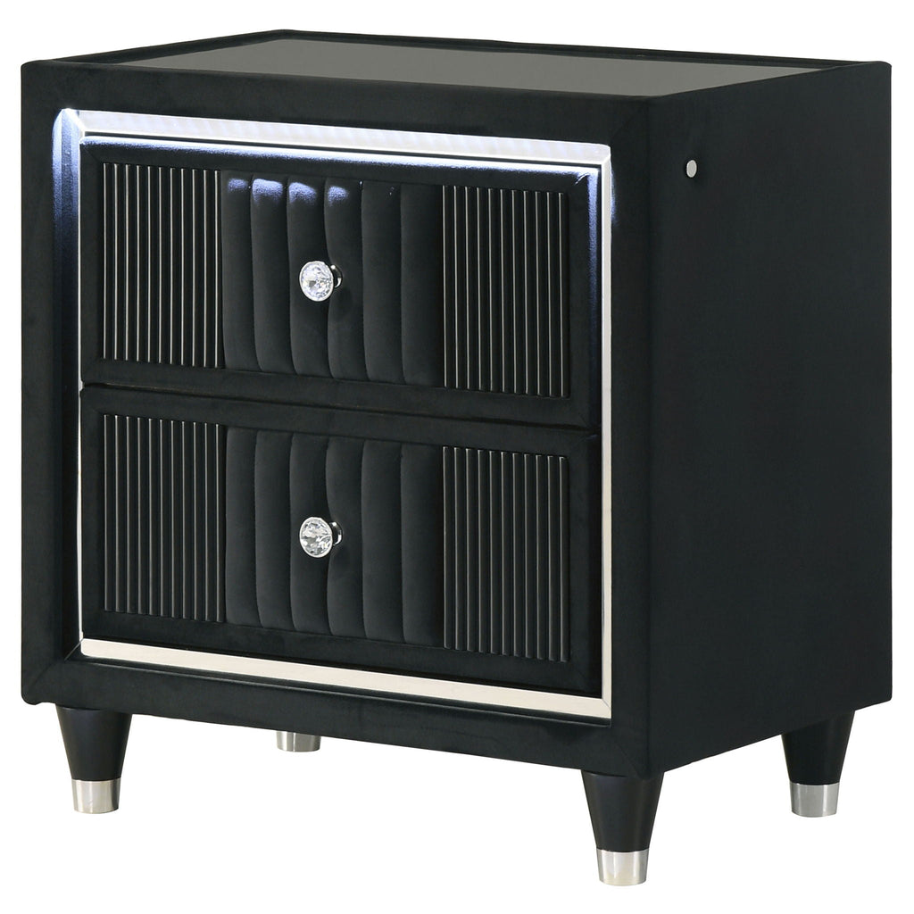 Ravenne 2-drawer Velvet Upholstered LED Nightstand with USB Black