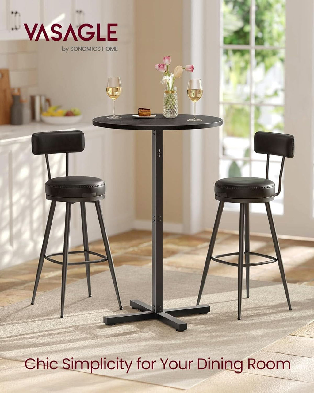 Round Pub Table 23 Inch Diameter Ebony Black Metal Frame