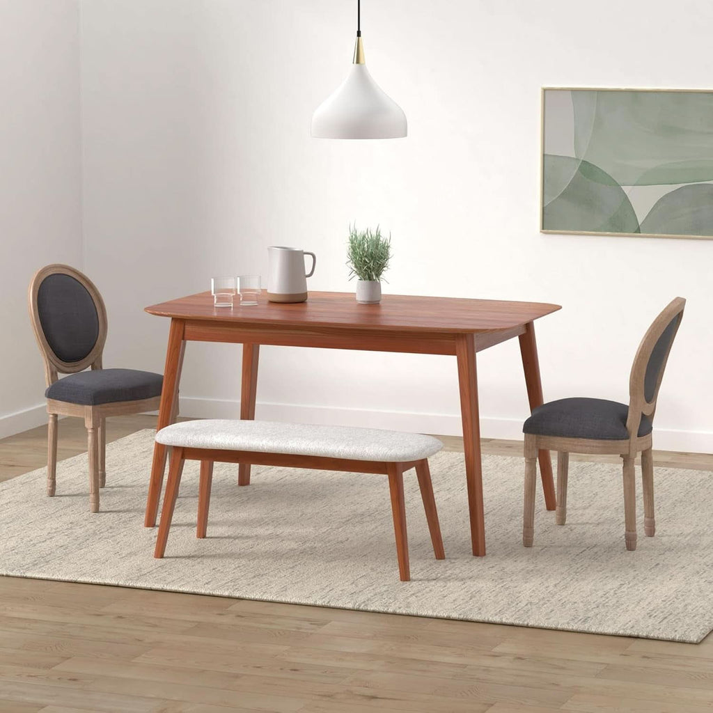 Set Of 4 French Vintage Dining Chairs Solid Wood Frame Tufted Fabric