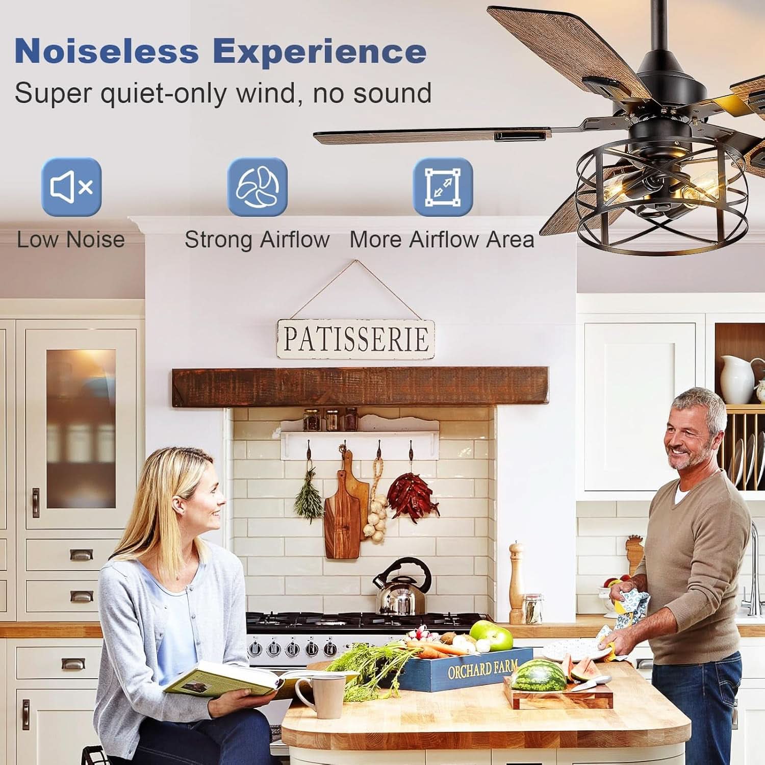 42 Inch Farmhouse Cage Ceiling Fan With Remote E26 Bulbs