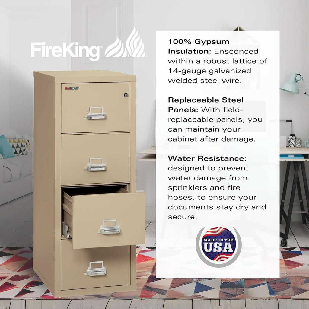 Vertical 4 Drawer Fire Rated File Cabinet Parchment Key Lock