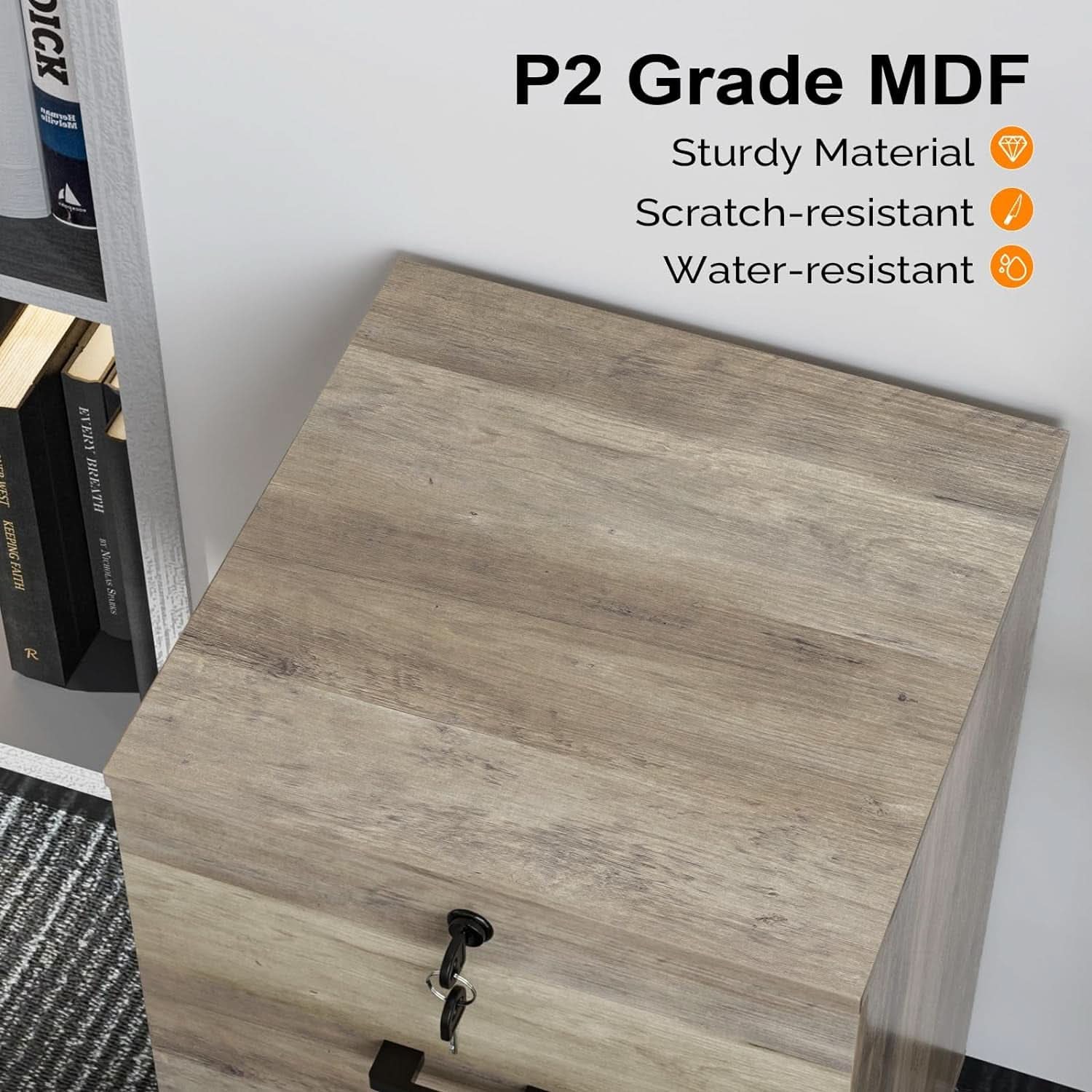 Rolling File Cabinet With Lock And Two Drawers For Letter Files