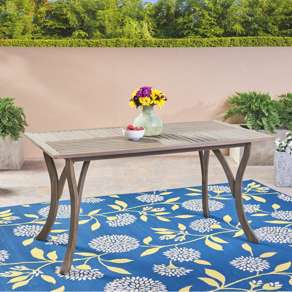 Transitional Acacia Wood Dining Table With Slat Panel Top - Gray